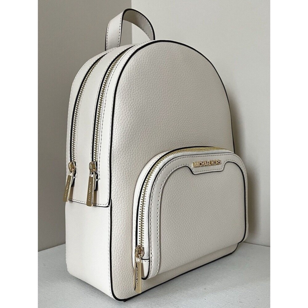 New Michael Kors Jaycee Medium Pebbled Leather Backpack Light Cream